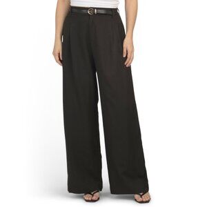 GEMMA+ JANE Black Double Pleat Wide Leg Pants With Belt